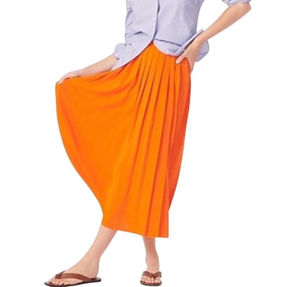 J.Crew Orange Pleated Sweater Knit Midi Skirt Women's XS Viscose Blend